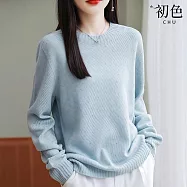 【初色】簡約純色圓領長袖針織衫上衣女上衣-共6色-15586(F可選) F 淺藍色