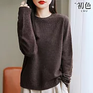 【初色】簡約純色圓領長袖針織衫上衣女上衣-共6色-15586(F可選) F 咖色