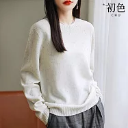 【初色】簡約純色圓領長袖針織衫上衣女上衣-共6色-15586(F可選) F 米色