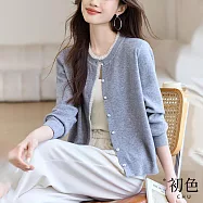 【初色】小香風蕾絲圓領長袖針織開衫休閒外套女外套-共2色-10322(F可選) F 灰色