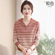 【初色】簡約氣質漸變條紋寬鬆海軍領長袖針織衫上衣女上衣-共4色-15608(F可選) F 桔色