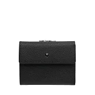 Mondaine 瑞士國鐵 真皮三折口金中夾 女用短夾|獨立零錢包 防刮牛皮 - 十字黑