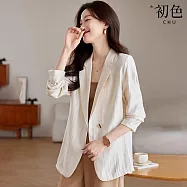 【初色】純色簡約寬鬆知性顯瘦西裝領長袖外套女外套-共3色-15793(M-2XL可選) 2XL 杏色