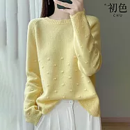 【初色】簡約立體波點純色花邊圓領長袖針織毛衣上衣女上衣-共4色-15820(F可選) F 黃色