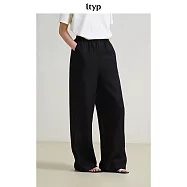 ltyp旅途原品 人字紋天絲亞麻直筒褲 萊賽爾黑色垂感休閒褲女秋 M L L 經典黑