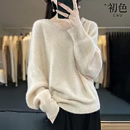 【初色】簡約純色鬆弛感寬鬆長袖連帽針織毛衣上衣女上衣-共6色-15693(F可選) F 淺米色