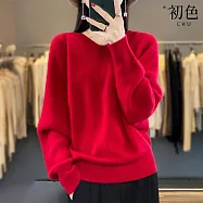 【初色】簡約純色鬆弛感寬鬆長袖連帽針織毛衣上衣女上衣-共6色-15693(F可選) F 酒紅色