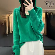 【初色】簡約純色鬆弛感寬鬆長袖連帽針織毛衣上衣女上衣-共6色-15693(F可選) F 綠色