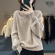 【初色】簡約純色鬆弛感寬鬆長袖連帽針織毛衣上衣女上衣-共6色-15693(F可選) F 駝色