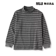 【MUJI 無印良品】兒童雙面起毛半高領長袖T恤 110 墨灰橫紋