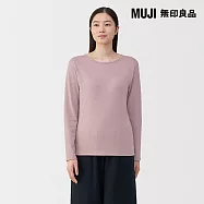 【MUJI 無印良品】女棉混羊毛保暖圓領長袖T恤 S 煙燻粉