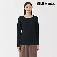 【MUJI 無印良品】女棉混羊毛保暖圓領長袖T恤 M 黑色