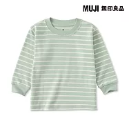 【MUJI 無印良品】幼兒容易穿脫雙面起毛圓領長袖T恤 90 淺綠橫紋