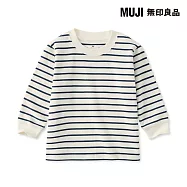 【MUJI 無印良品】幼兒容易穿脫雙面起毛圓領長袖T恤 80 深藍橫紋