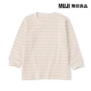 【MUJI 無印良品】幼兒容易穿脫雙面起毛圓領長袖T恤 90 米黃橫紋
