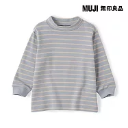 【MUJI 無印良品】幼兒雙面起毛半高領長袖T恤 80 煙燻藍橫紋