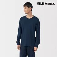 【MUJI 無印良品】男棉混羊毛保暖圓領長袖T恤 S 暗藍
