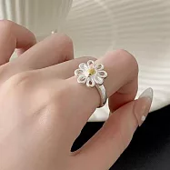 【水星記】幾何簡約小雛菊寬邊開口鍍銀食指戒(26020)