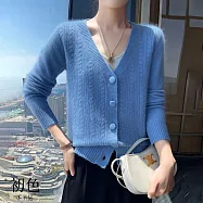 【初色】簡約純色毛呢修身深V領包扣長袖針織衫毛衣上衣女上衣-共6色-15706(F可選) F 藍色