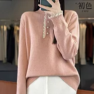 【初色】純色簡約拼接蕾絲花邊圓領長袖內搭打底毛衣針織衫上衣女上衣-共3色-15812(F可選) F 粉紅色