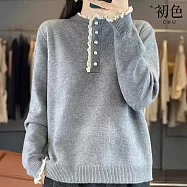【初色】純色簡約拼接蕾絲花邊圓領長袖內搭打底毛衣針織衫上衣女上衣-共3色-15812(F可選) F 灰色