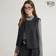 【初色】純色簡約百搭收腰排釦開岔圓領無袖馬甲背心女背心-灰色-15759(M-2XL可選) M 灰色