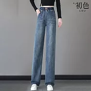 【初色】休閒高腰修身顯瘦休閒褲寬褲長褲-2款任選-14958(M-4XL可選) 3XL H.淺藍色長褲