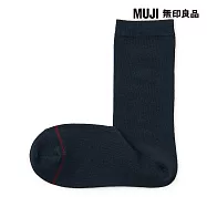 【MUJI 無印良品】女足口柔軟棉保暖直角襪23-25cm 暗藍
