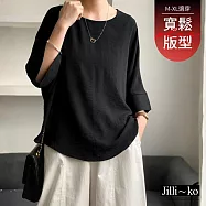 【Jilli~ko】日系前短後長大碼寬鬆上衣 J12500 FREE 黑色