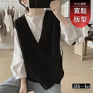 【Jilli~ko】不規則針織背心寬鬆顯瘦簡約馬甲 J12505 FREE 黑色