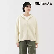 【MUJI 無印良品】女絨毛刷毛拉鍊連帽外套 L 象牙白