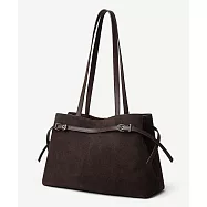 O-ni O-ni全新品精選優質頭層牛皮加厚磨砂麂皮大容量休閒時尚百搭輕旅行托特包(品質保證)(bag-6149) 咖啡色