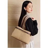 O-ni O-ni全新品精選優質頭層牛皮加厚磨砂麂皮大容量休閒時尚百搭輕旅行托特包(品質保證)(bag-6149) 杏色