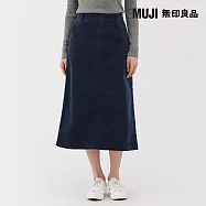 【MUJI 無印良品】女彈性燈芯絨窄版裙 S 深藍