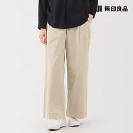 【MUJI 無印良品】女吉貝木棉混燈芯絨打褶寬版褲 L 象牙白
