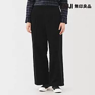 【MUJI 無印良品】女吉貝木棉混燈芯絨打褶寬版褲 L 黑色