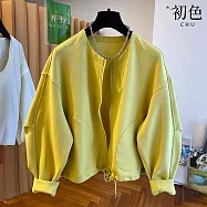 【初色】純色休閒簡約流線口袋拉鍊圓領長袖開衫上衣女上衣-黃色-15952(M-2XL可選) 2XL 黃色