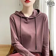 【初色】棉麻風純色大碼寬鬆抽繩連帽長袖上衣女上衣-共9色-15977(M-3XL可選) L 豆沙色