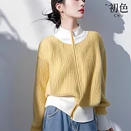 【初色】拼接拉鍊高領長袖壓紋針織外套女外套-黃色-15867(M-2XL可選) M 黃色
