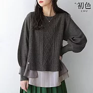 【初色】日系假兩件拼接圓領長袖毛衣針織衫上衣女上衣-深灰色-15979(M/L可選) M 深灰色