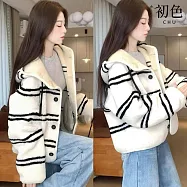 【初色】小香風簡約條紋三粒釦羊羔毛加厚連帽長袖外套女外套-白色-16045(M-XL可選) XL 白色