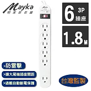 【Mayka明家】1開6插 家用延長線 1.8M 6呎 (SP-6081-6 省電 節能 環保安全 電源管理)