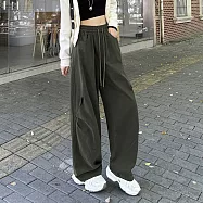 【MsMore】 美式登山工裝寬鬆休閒戶外洗水棉運動褲# 126264 L 綠色