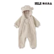 【MUJI 無印良品】新生兒絨毛刷毛連身衣 60 米黃