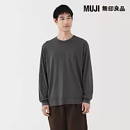 【MUJI 無印良品】男羊毛混天竺圓領長袖T恤 S 灰白