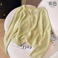 【初色】純色休閒簡約輕薄寬鬆蝴蝶結圓領長袖針織毛衣上衣女上衣-共3色-16026(F可選) F 黃色