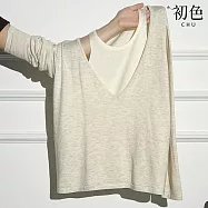 【初色】韓系純色撞色假兩件掛脖設計感針織衫上衣女上衣-共3色-16013(F可選) F 杏色