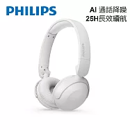 PHILIPS AI通話降噪25H超續航藍牙5.3頭戴耳機-TAH2209 白