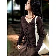 【MsMore】 一纖腰修身顯瘦褶皺V領上衣# 126336 M 咖色