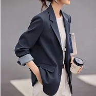 【MsMore】 撞色簡約西裝外套職場顯瘦# 126398 XL 藍色